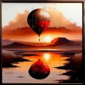 Hot air balloon drifting over vast uncharted landscape at sunrise - Image 1