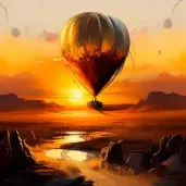 Hot air balloon drifting over vast uncharted landscape at sunrise - Image 4