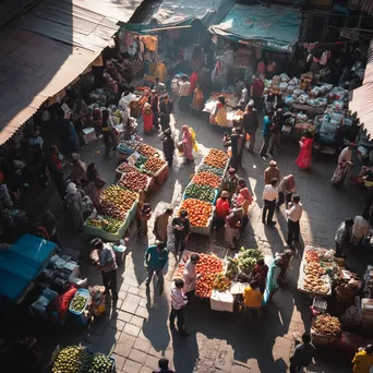 Lively market scene captured in black and white high contrast - Image 1