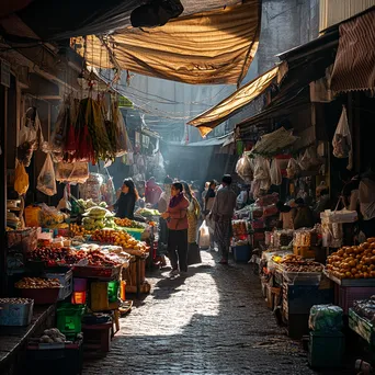 Lively market scene captured in black and white high contrast - Image 2