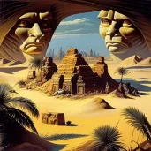 Aztec pyramids and Egyptian sphinxes in desert landscape - Image 4