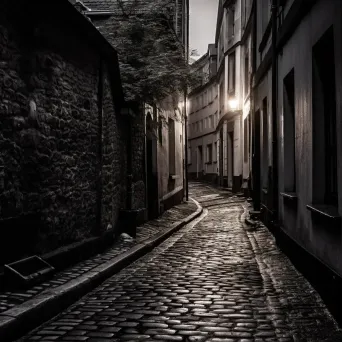 Gloomy alleyway in old town in black and white - Image 3