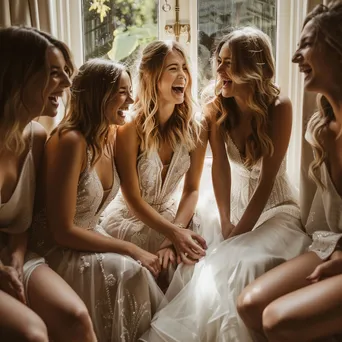 Bridal party laughing and preparing for the wedding. - Image 1