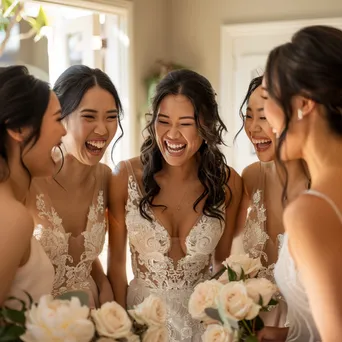 Bridal party laughing and preparing for the wedding. - Image 2