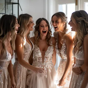 Bridal party laughing and preparing for the wedding. - Image 3