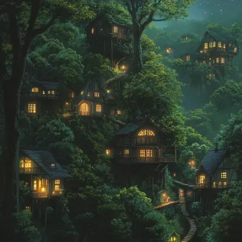 Animation-style depiction of an enigmatic enchanted forest with seasonal houses - Image 4