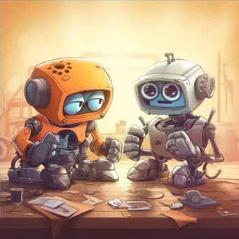 Cartoon robots doing website maintenance playfully - Image 4