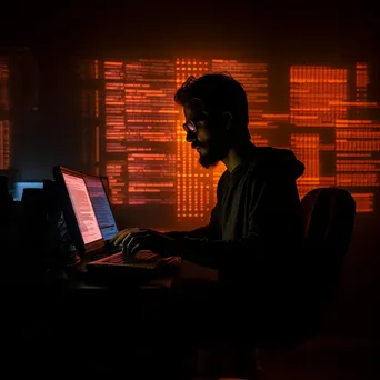 Programmer silhouetted against a dark background with a glowing computer screen. - Image 3