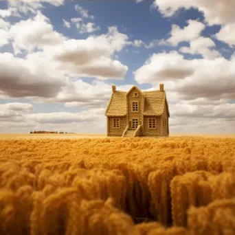 Deserted farm house in wheat field under cloudy sky - Image 3