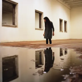 Girl looking at reflection in water showing older self - Image 2