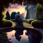 Philosopher contemplating in a serene garden at sunset - Image 1