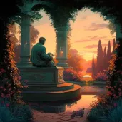 Philosopher contemplating in a serene garden at sunset - Image 2