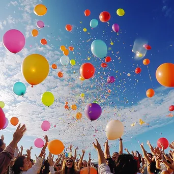 Friends releasing balloons at a beach birthday party. - Image 1