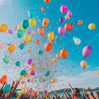 Friends releasing balloons at a beach birthday party. - Image 4