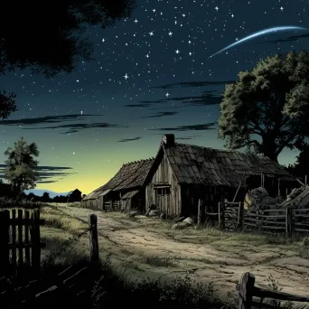 Quiet night in countryside with barn in AI-generated picture - Image 1