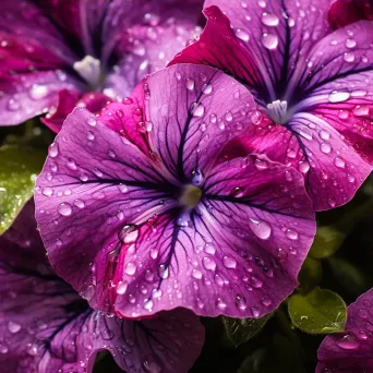 raindrops on petunias close-up - Image 3