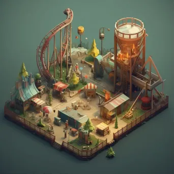 Isometric view of a low poly abandoned amusement park - Image 1