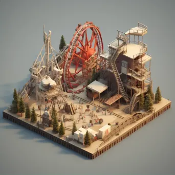 Isometric view of a low poly abandoned amusement park - Image 2