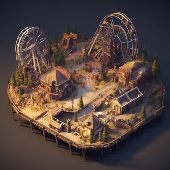 Isometric view of a low poly abandoned amusement park - Image 3