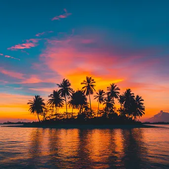 Silhouette of palm trees against a colorful sunset sky - Image 1