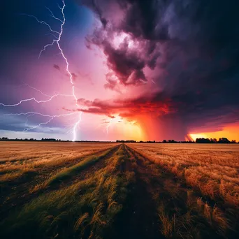 Thunderstorm at sunset over a tranquil meadow. - Image 2