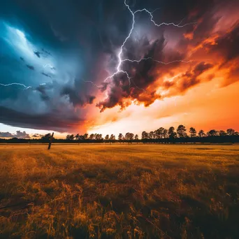 Thunderstorm at sunset over a tranquil meadow. - Image 3