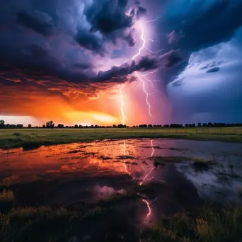 Thunderstorm at Sunset Over Meadow