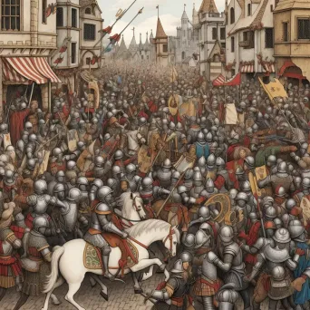 Knights in armor charging at a jousting tournament in the Middle Ages - Image 4