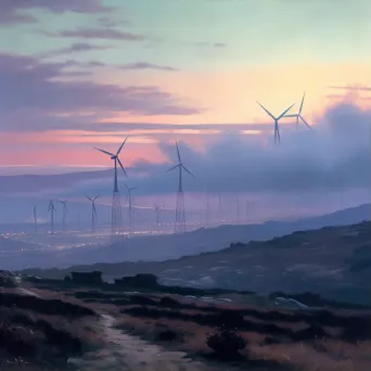 Wind turbines at dusk symbolizing renewable energy and conservation - Image 1