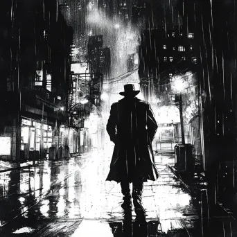 Noir comic art of a detective in a rainy cityscape - Image 4