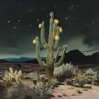 Image of a flowering cactus in a desert landscape under a starry sky - Image 2