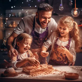 Family baking cookies together in a modern kitchen. - Image 1