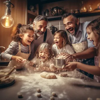 Family baking cookies together in a modern kitchen. - Image 3