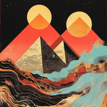 Great Pyramids of Giza illustrated in the ukiyo-e woodblock print style of Katsushika Hokusai - Image 3