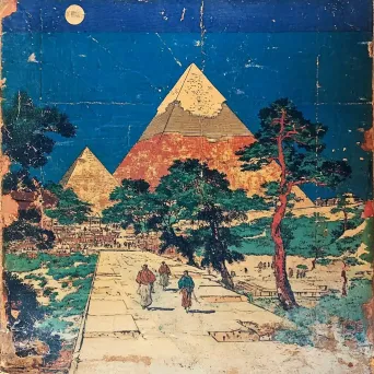 Great Pyramids of Giza illustrated in the ukiyo-e woodblock print style of Katsushika Hokusai - Image 4