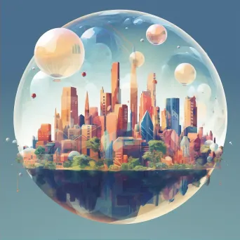 Whimsical low poly cityscape of city skyline within a bubble - Image 2