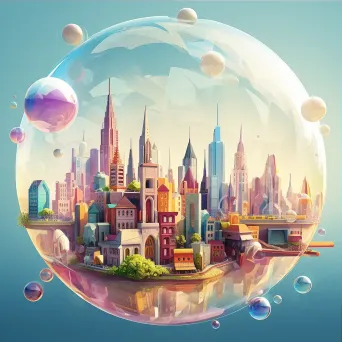 Whimsical low poly cityscape of city skyline within a bubble - Image 3