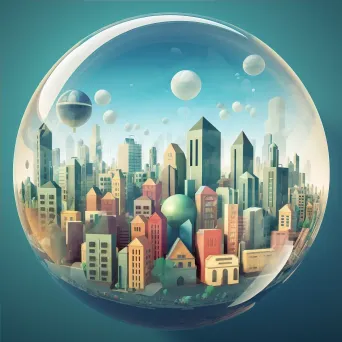 Whimsical low poly cityscape of city skyline within a bubble - Image 4