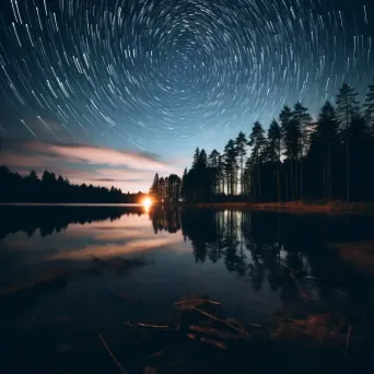 Magical star trails over a tranquil lake reflecting the night sky - Image 2