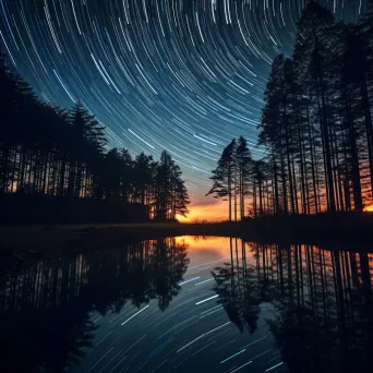 Magical star trails over a tranquil lake reflecting the night sky - Image 3