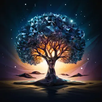 Low poly Yggdrasil under a starry night sky - Image 1