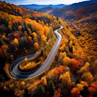 Aerial view of a winding mountain road with autumn foliage - Image 1