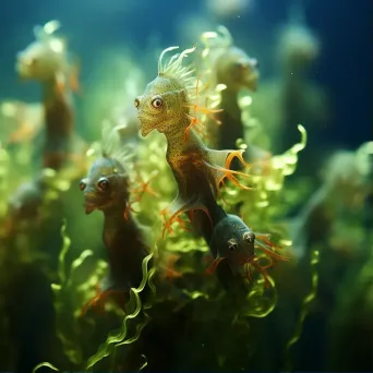 Macro seahorses on seagrass underwater - Image 1