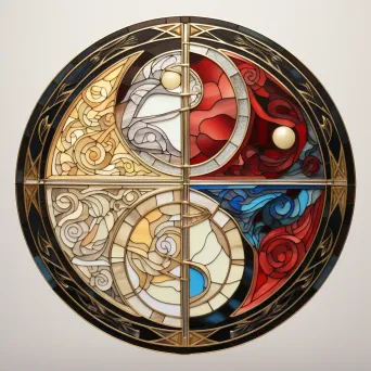 Stained glass artwork of Yin and Yang in harmony, a representation of Taoist philosophy - Image 2