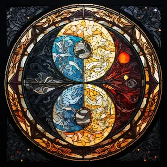 Stained glass artwork of Yin and Yang in harmony, a representation of Taoist philosophy - Image 4