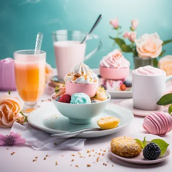 Blurred pastel-colored food styling arrangement - Image 1