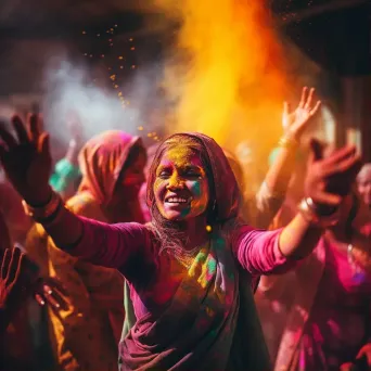 Holi festival with colored powders and festive attire - Image 1