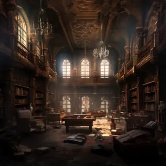 Image of a haunted library with whispering books - Image 1