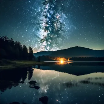 Milky Way galaxy with meteor shower over serene lake with star reflections - Image 4