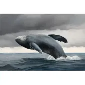 Image of a northern right whale breaching in the Atlantic waters under a cloudy sky - Image 2